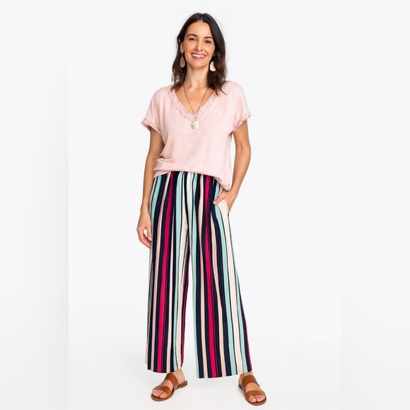 Milk & Honey Striped Pleated Wide Leg High Waist Pants Size Large Trousers - Picture 1 of 8